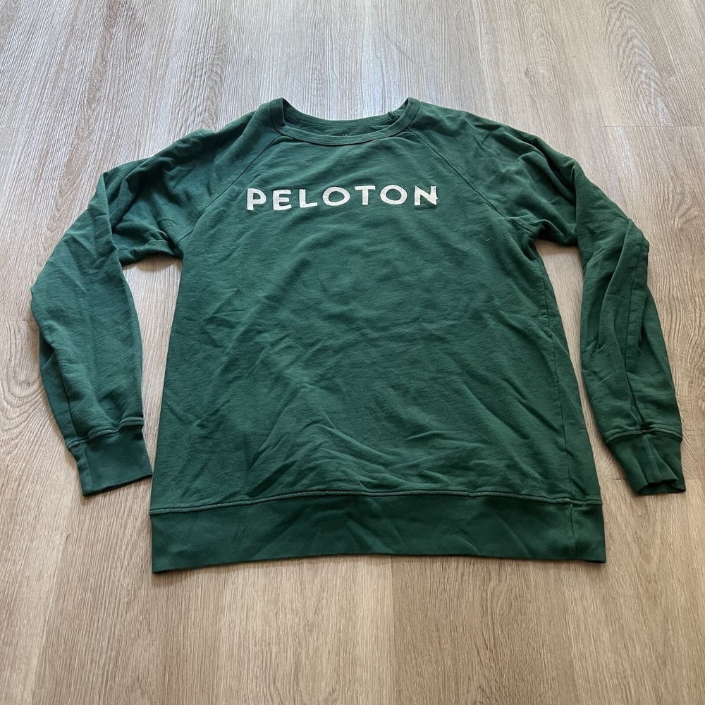 Peloton Crewneck Sweater Size Large Green Spell Out Workout Warm